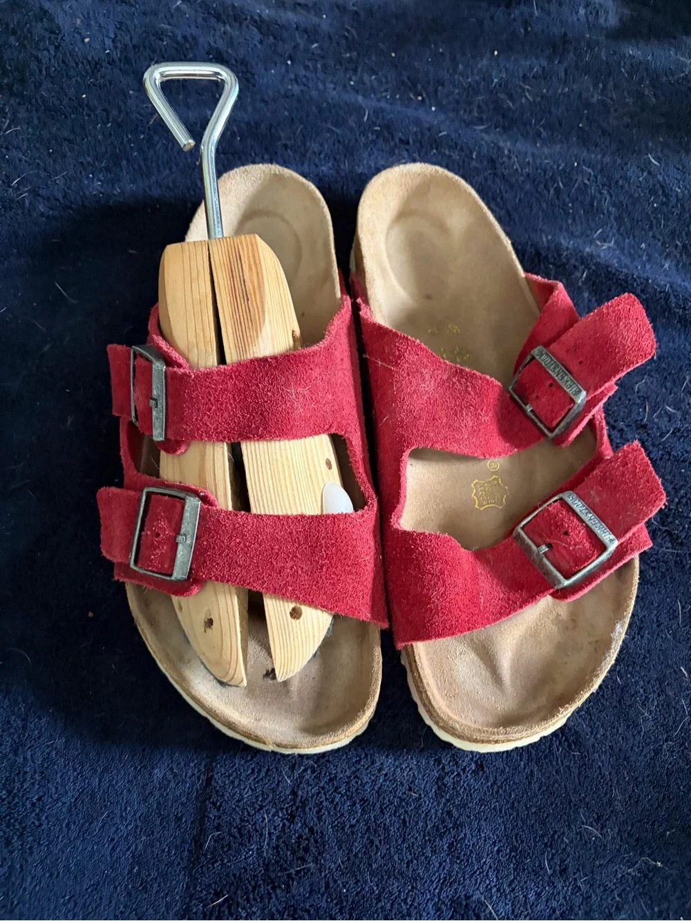 Birkenstock unisex Red Suede Double Strap Sandals